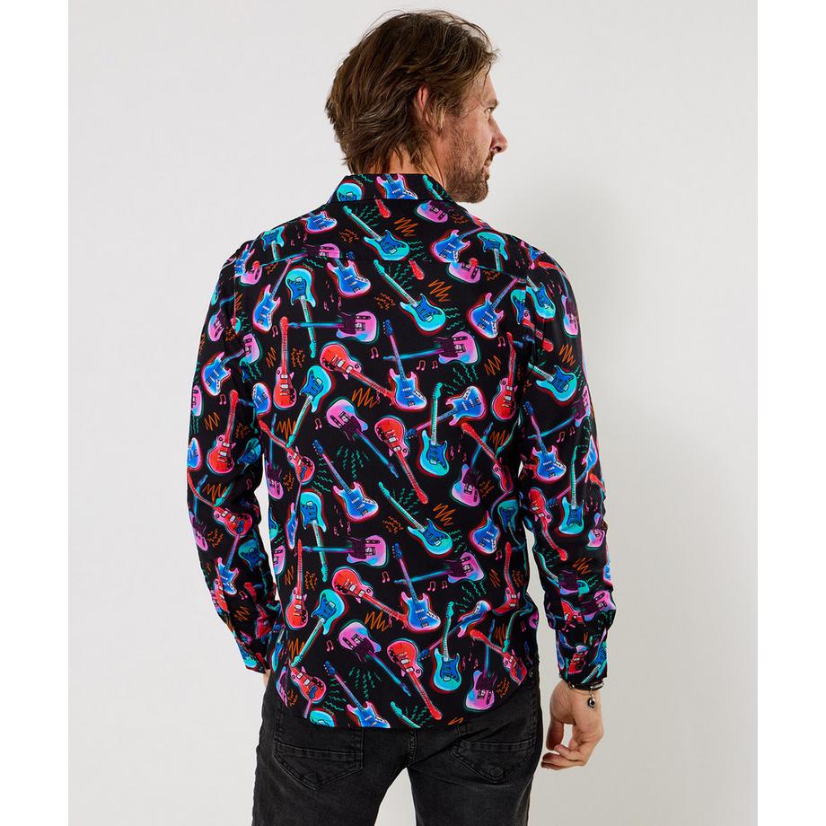 Joe Browns Langarmhemd mit Gitarrenmotiv und Neonakzenten  