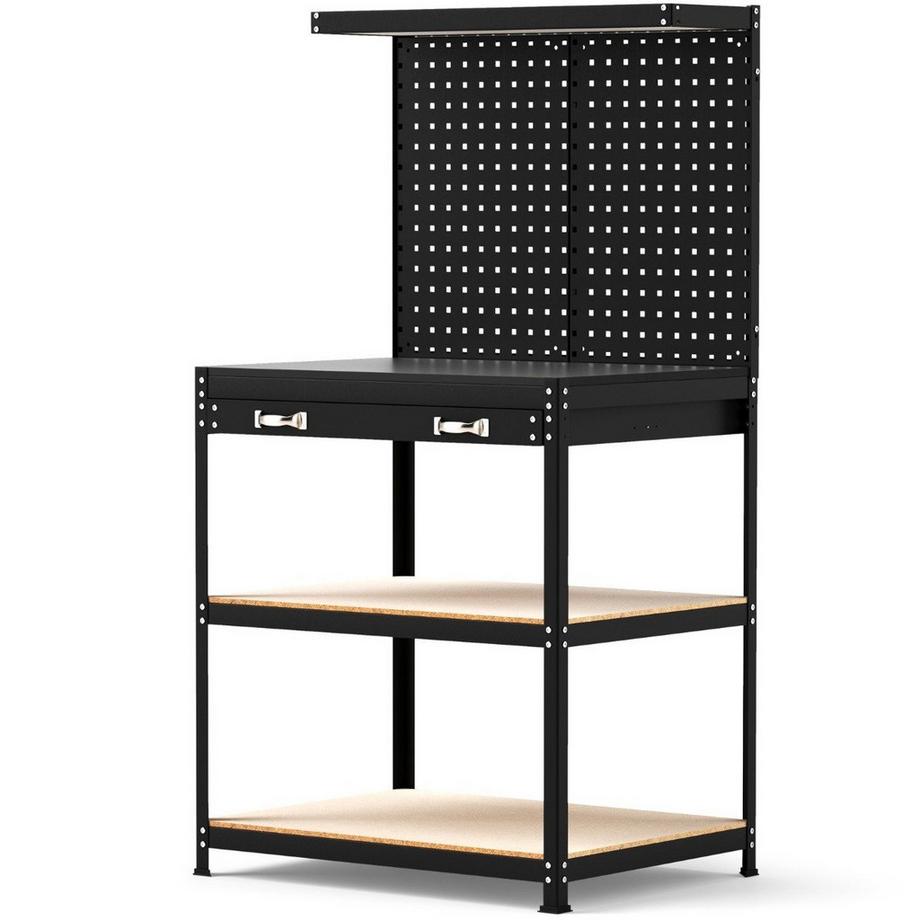 Northio Werkbank 81 x 41 cm 225 kg Tragkraft Arbeitstisch mit Lochwand & Schubladen & regalen Schwarz  