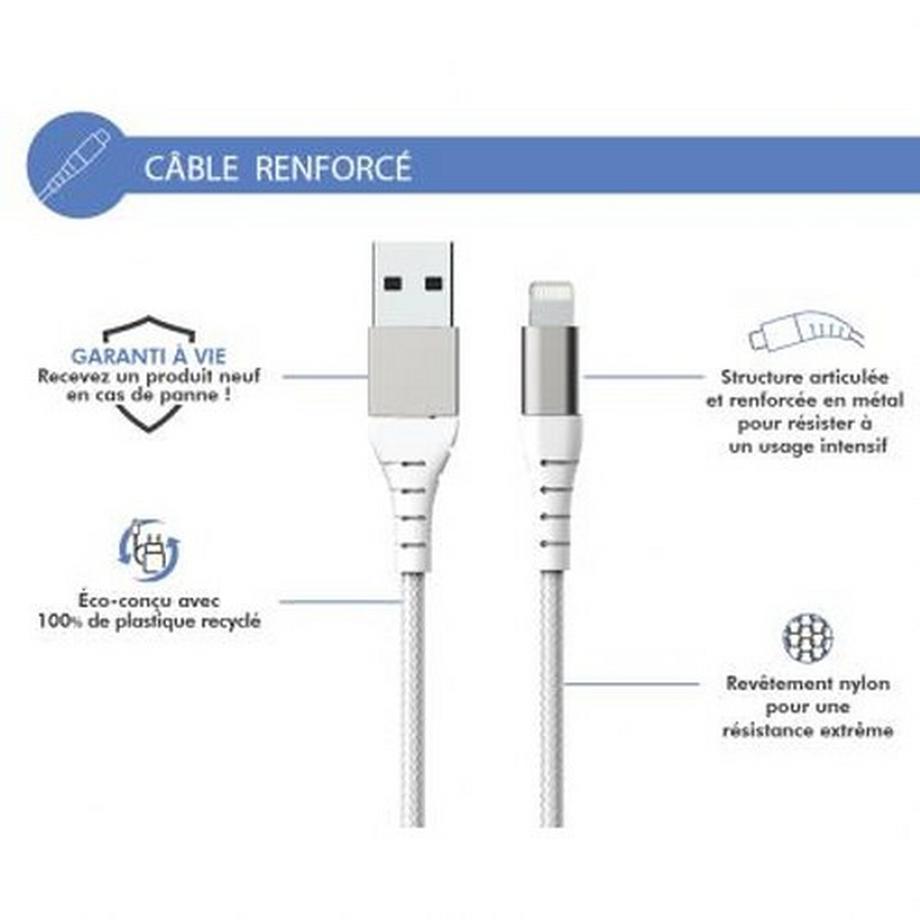 Force Power  Kabel USB A/Lightning 2m - 2.4A Blanc 