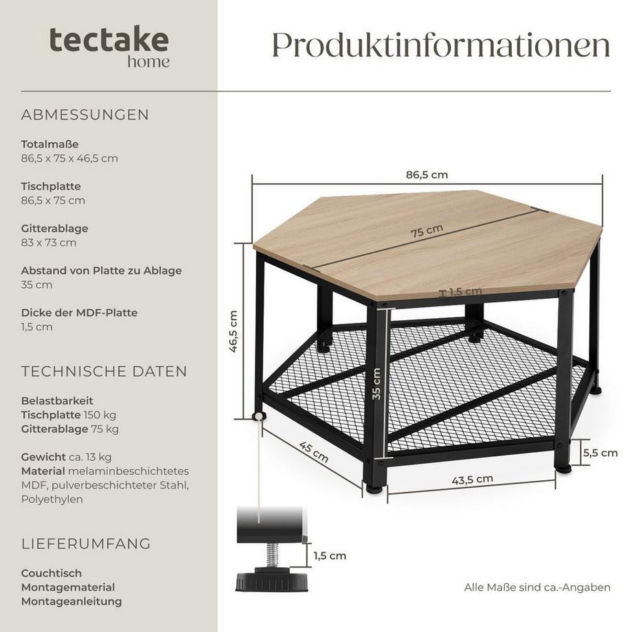 Tectake Tavolino da salotto Norwich stile industriale  