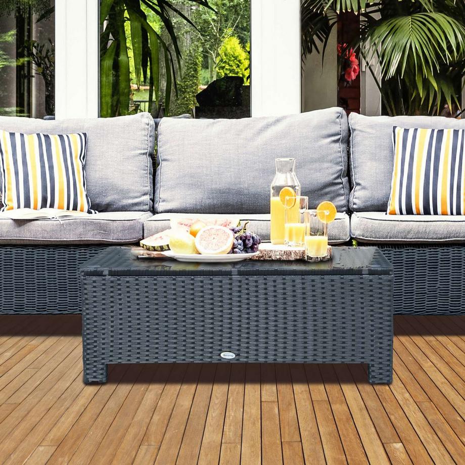 Northio Garten Beistelltisch Couchtisch Aus Polyrattan, Wetterfest, Schwarz, 85X50X39Cm  
