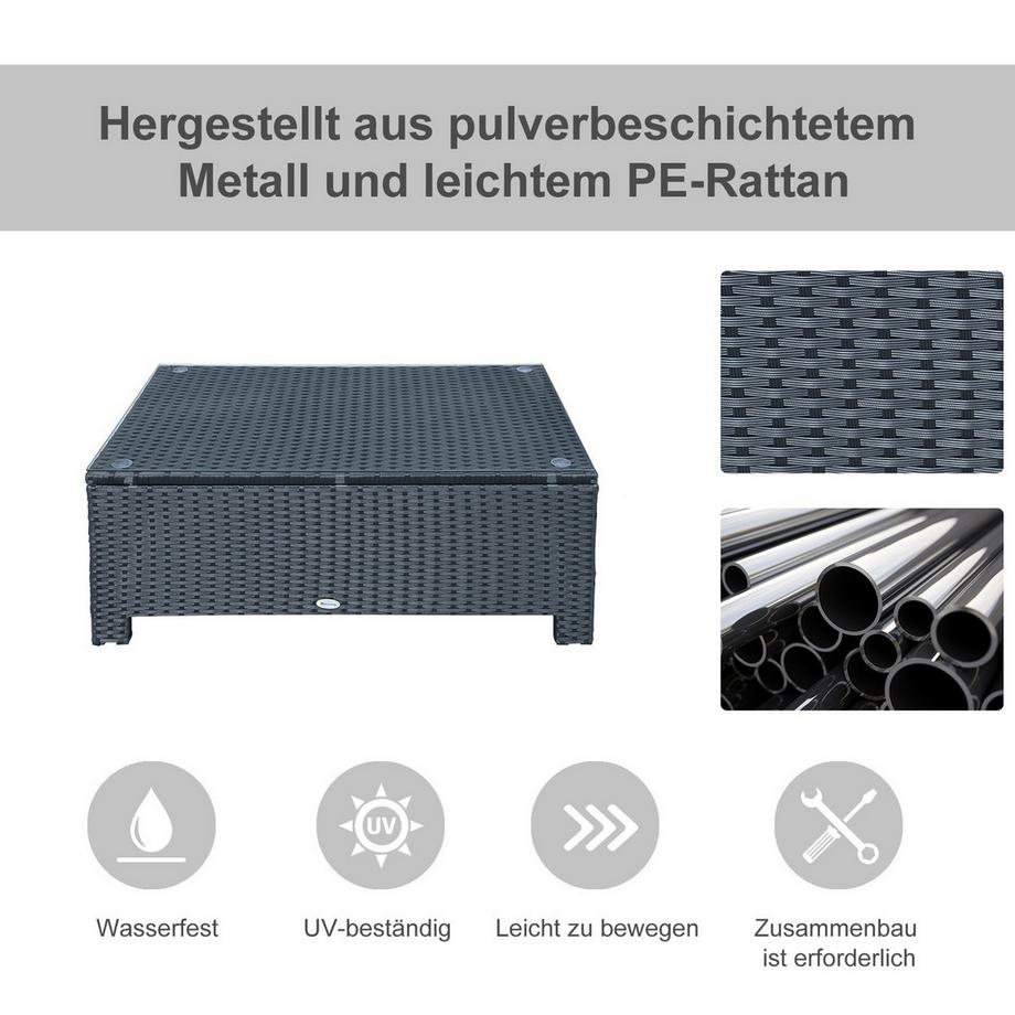 Northio Garten Beistelltisch Couchtisch Aus Polyrattan, Wetterfest, Schwarz, 85X50X39Cm  