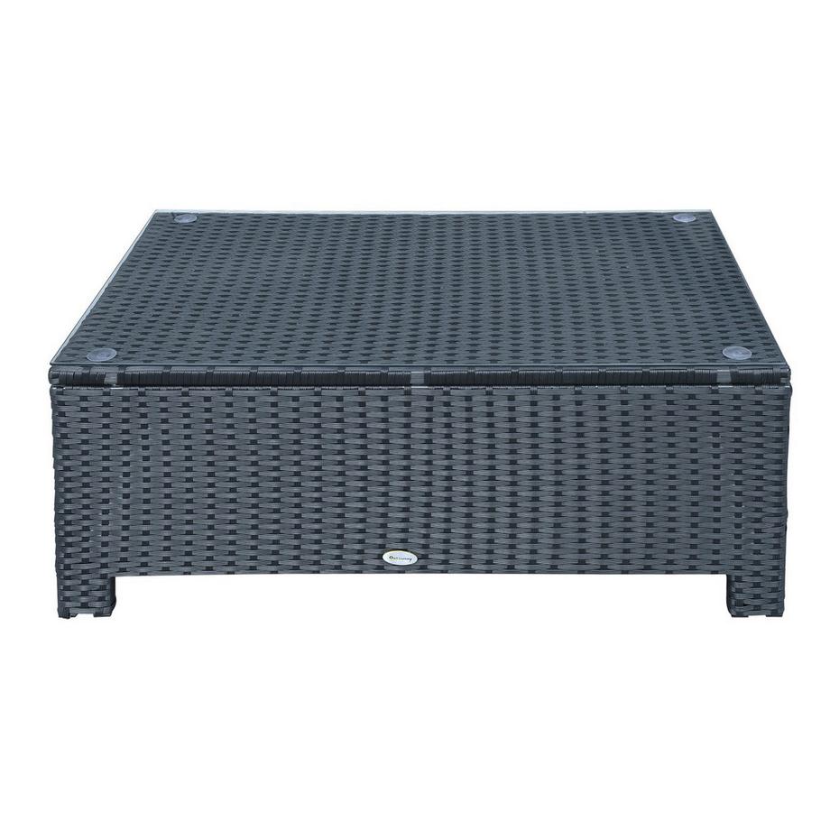 Garten Beistelltisch Couchtisch Aus Polyrattan, Wetterfest, Schwarz, 85X50X39Cm