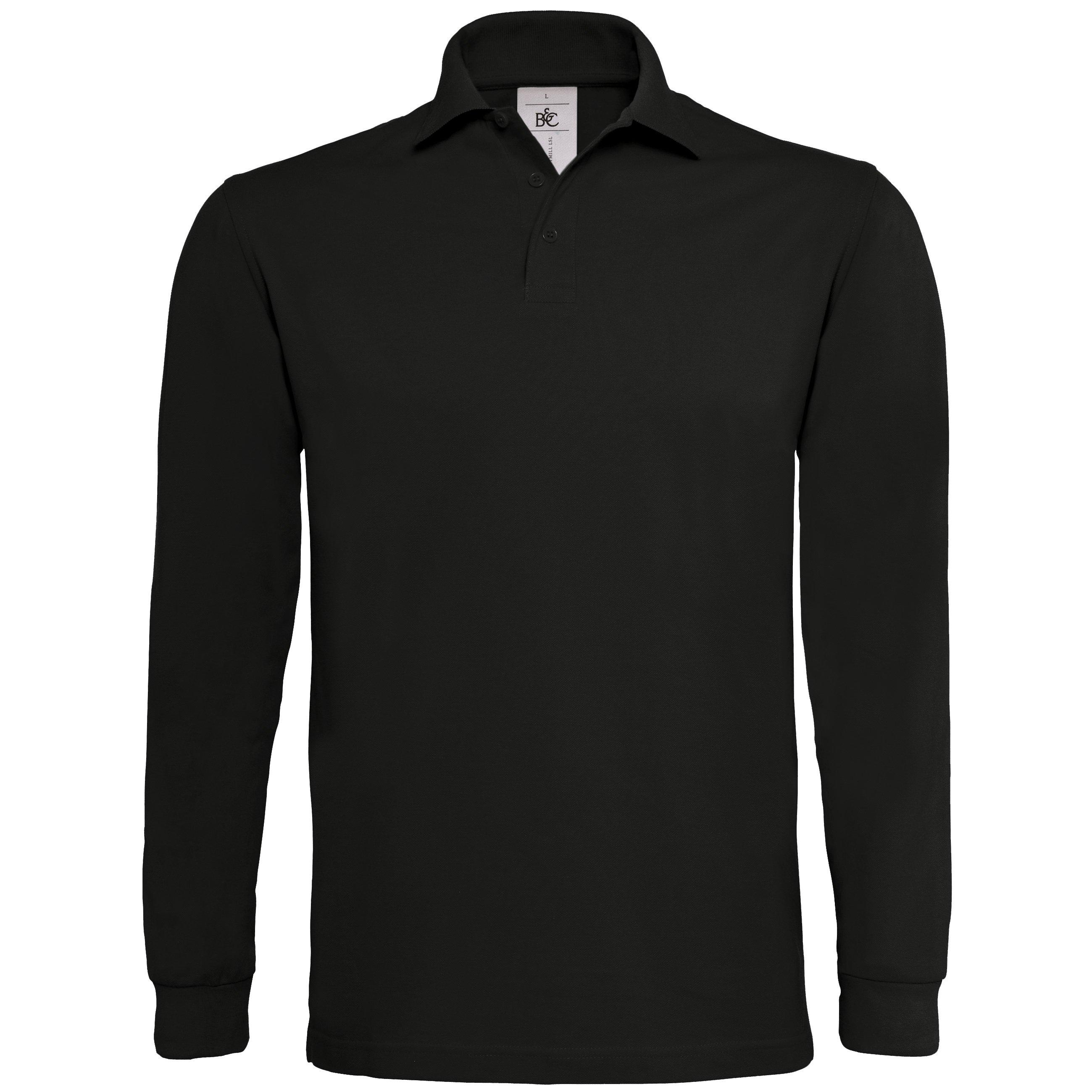 Image of B&c Poloshirt Heavymill, Langarm Herren Schwarz XXL
