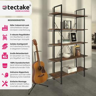 Tectake Etagère bibliothèque GLASGOW style industriel 106 x 34,5 x 179,5 cm  