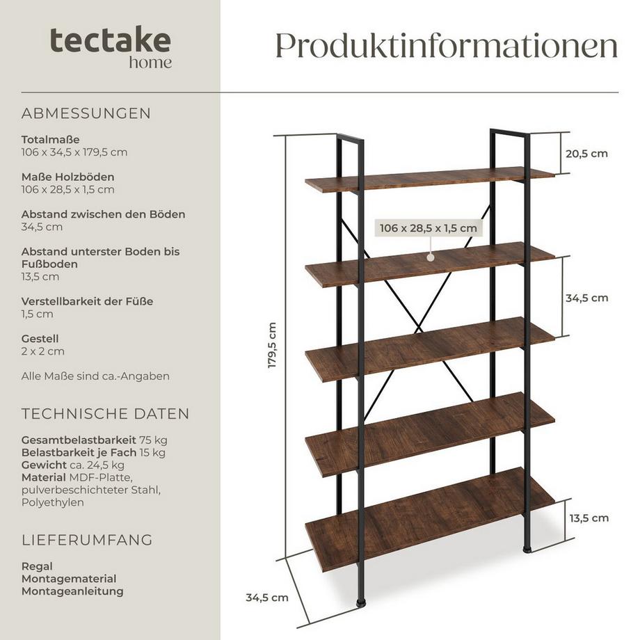 Tectake Étagère GLASGOW style industriel  
