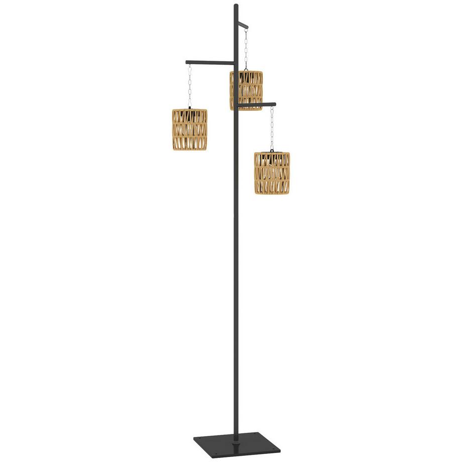 Lampadaire solaire lampes solaires en rotin avec capteur de lumière 3 lumières lumière solaire automatique de style bohème IP44 lampe solaire étanche lampe d'extérieur lanterne solaire pour jardin balcon extérieur pelouse cour