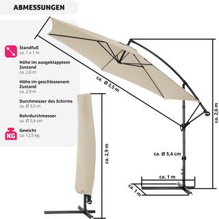 Tectake ombrellone 350 cm  