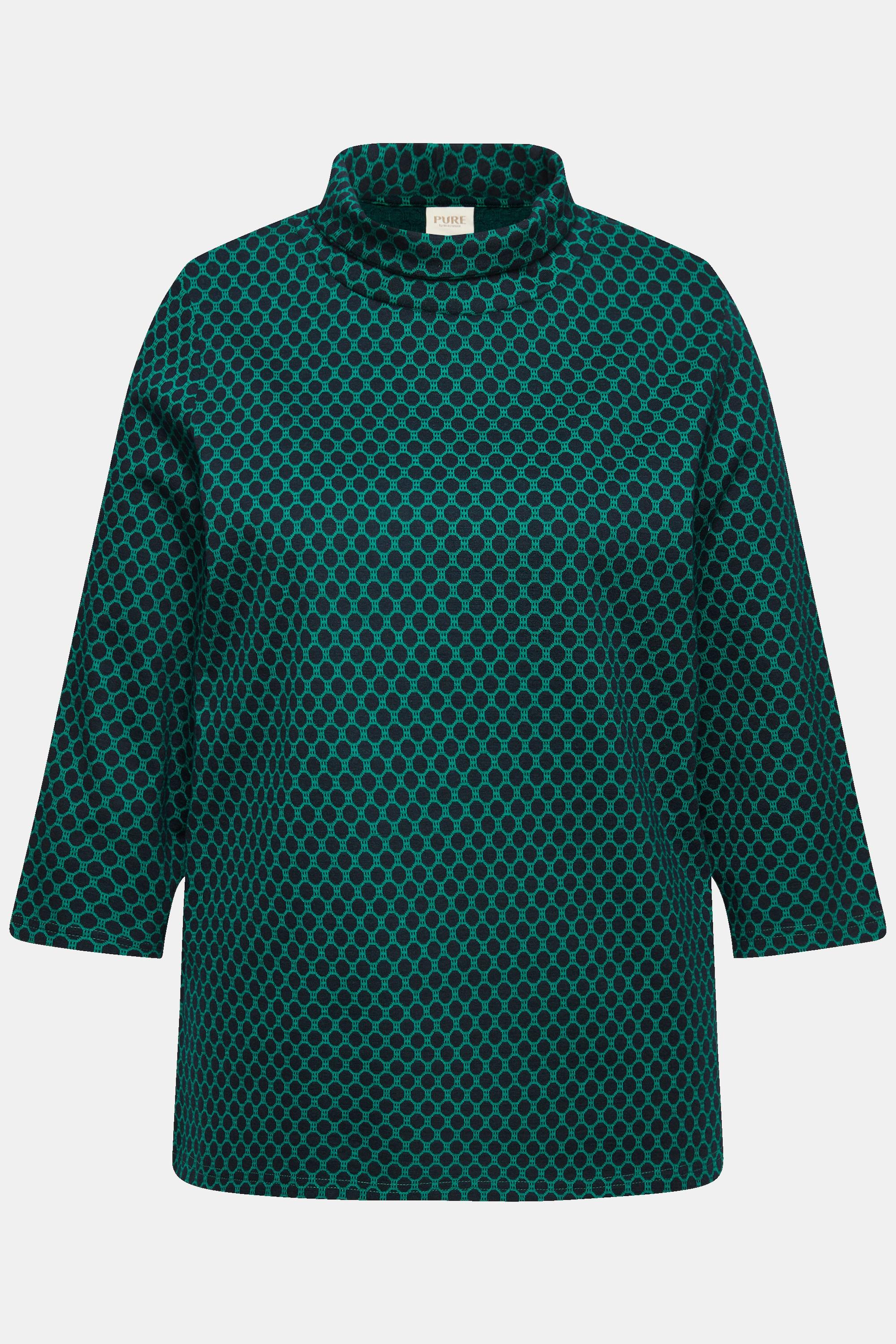 Ulla Popken  Sweat-shirt en coton bio, motif Jacquard. Col montant et manches 3/4. 