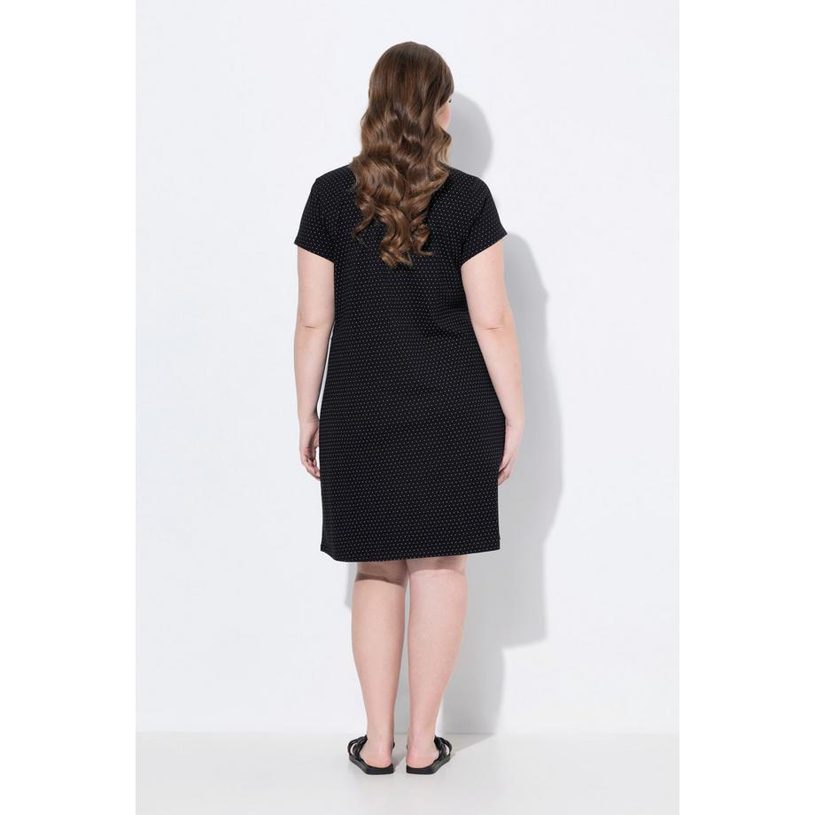 Ulla Popken Robe Bellieva Jersey Manches Courtes Fronces Coton Bio  