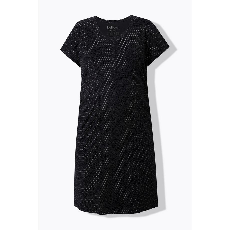 Ulla Popken Robe Bellieva Jersey Manches Courtes Fronces Coton Bio  