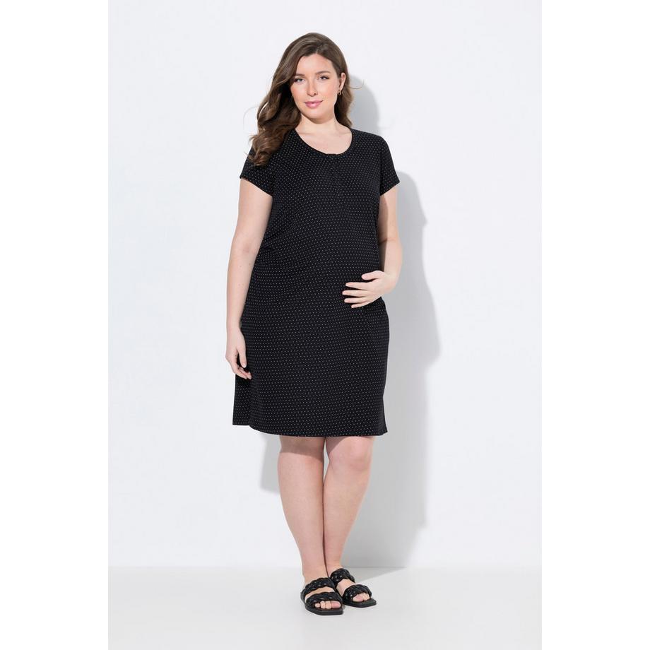 Ulla Popken Robe Bellieva Jersey Manches Courtes Fronces Coton Bio  