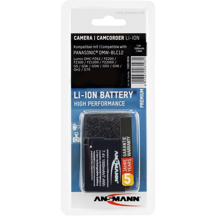 ANSMANN  A-Pan DMW-BLC12 Batteria ricaricabile fotocamera sostituisce la batteria originale (camera) DMW-BLC12E 7.4 V 100 