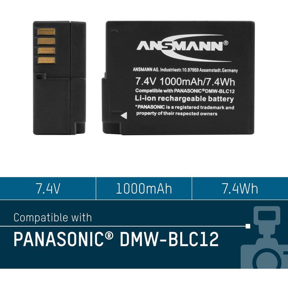 ANSMANN  A-Pan DMW-BLC12 Batteria ricaricabile fotocamera sostituisce la batteria originale (camera) DMW-BLC12E 7.4 V 100 