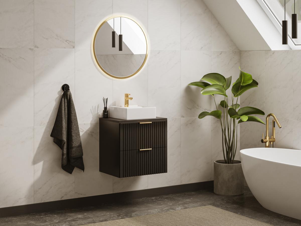 Vente-unique Mobile sotto lavabo sospeso a righe L60 cm Nero - ZEVARA  