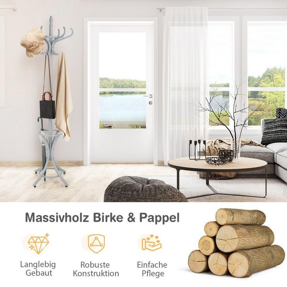 Northix Appendiabiti da 184 cm con portaombrelli portagiacca con 12 ganci appendiabiti grigio  