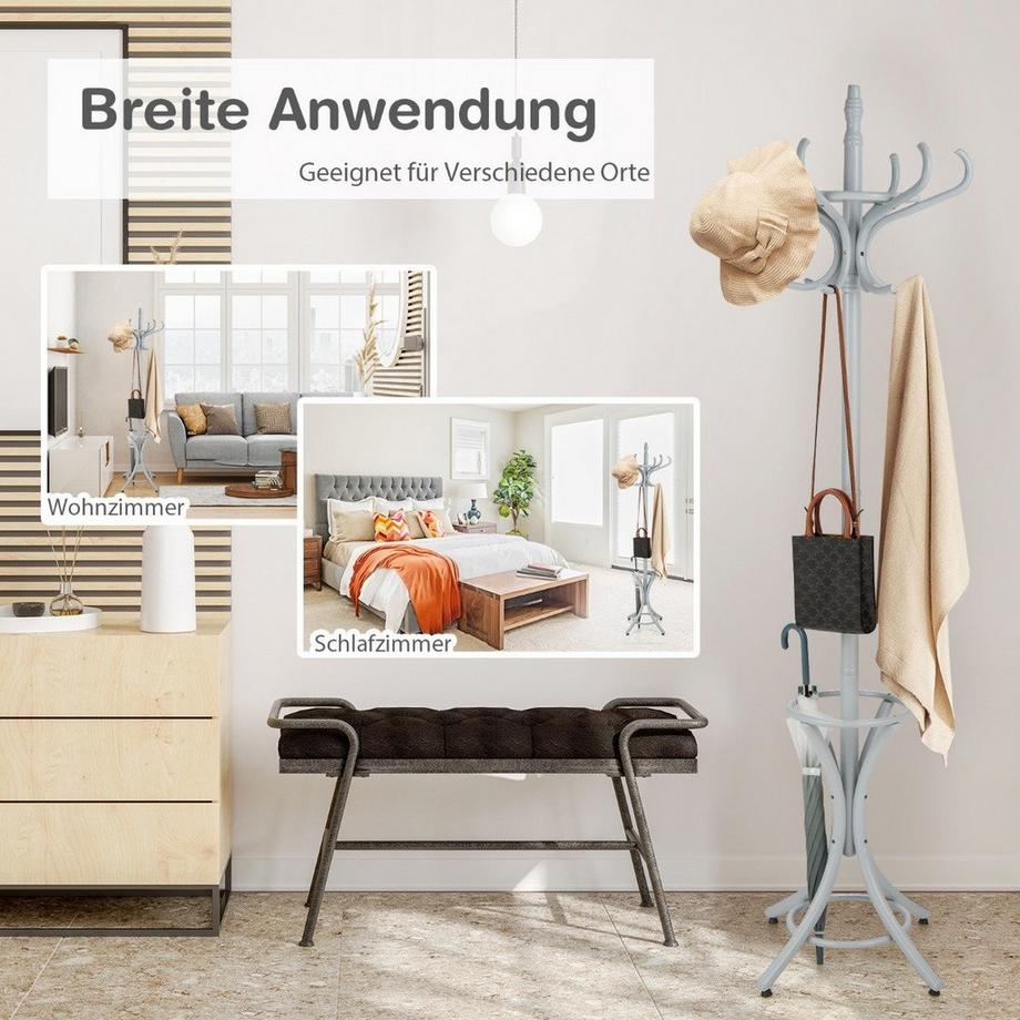 Northix Appendiabiti da 184 cm con portaombrelli portagiacca con 12 ganci appendiabiti grigio  