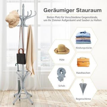 184 cm Garderobenständer mit Schirmhalter Jackenständer mit 12 Kleiderhaken Grau