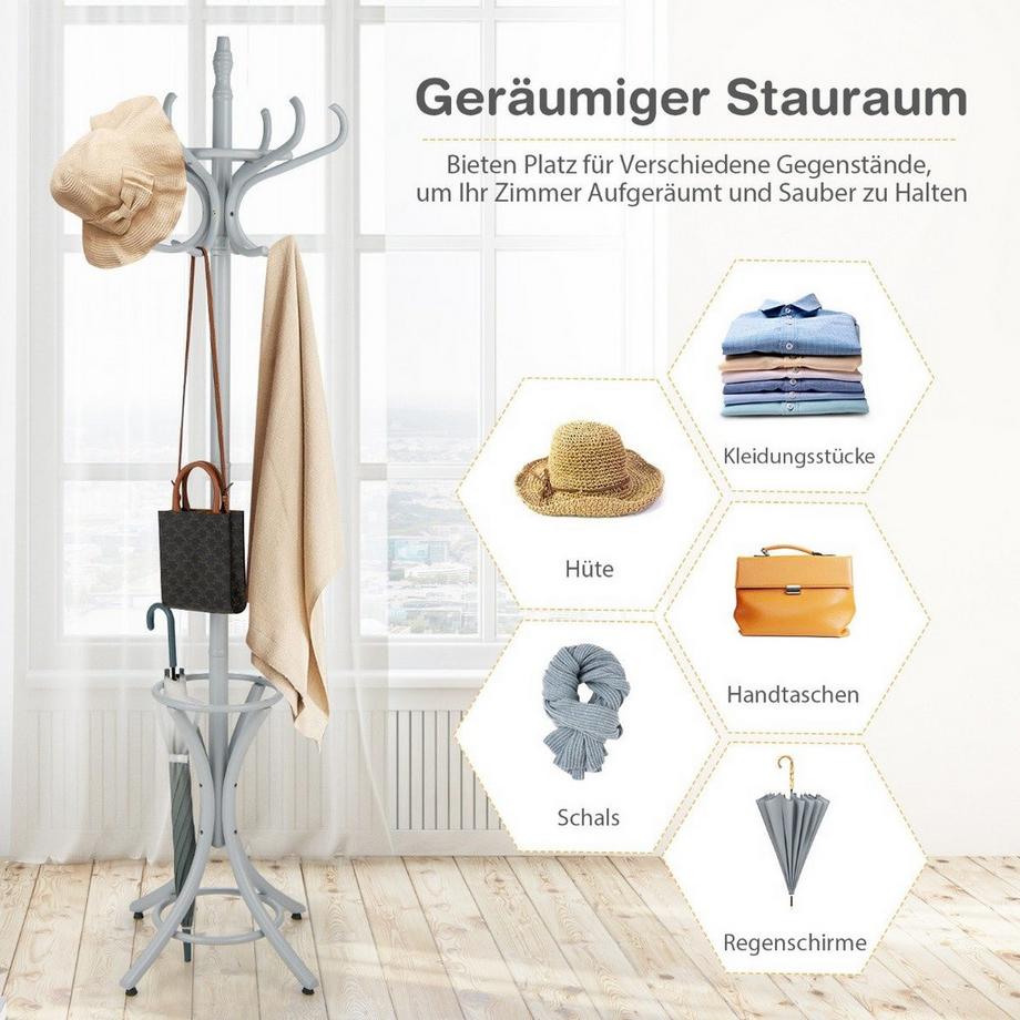 Appendiabiti da 184 cm con portaombrelli portagiacca con 12 ganci appendiabiti grigio