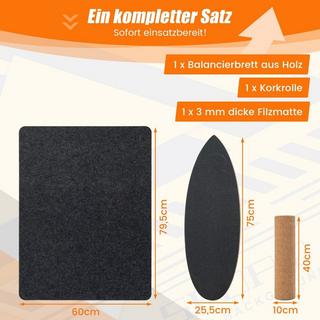 B2X  Planche d'équilibre en bois, planche oscillante avec roue et couverture, kit de planche d'équilibre 3 en 1, noir 