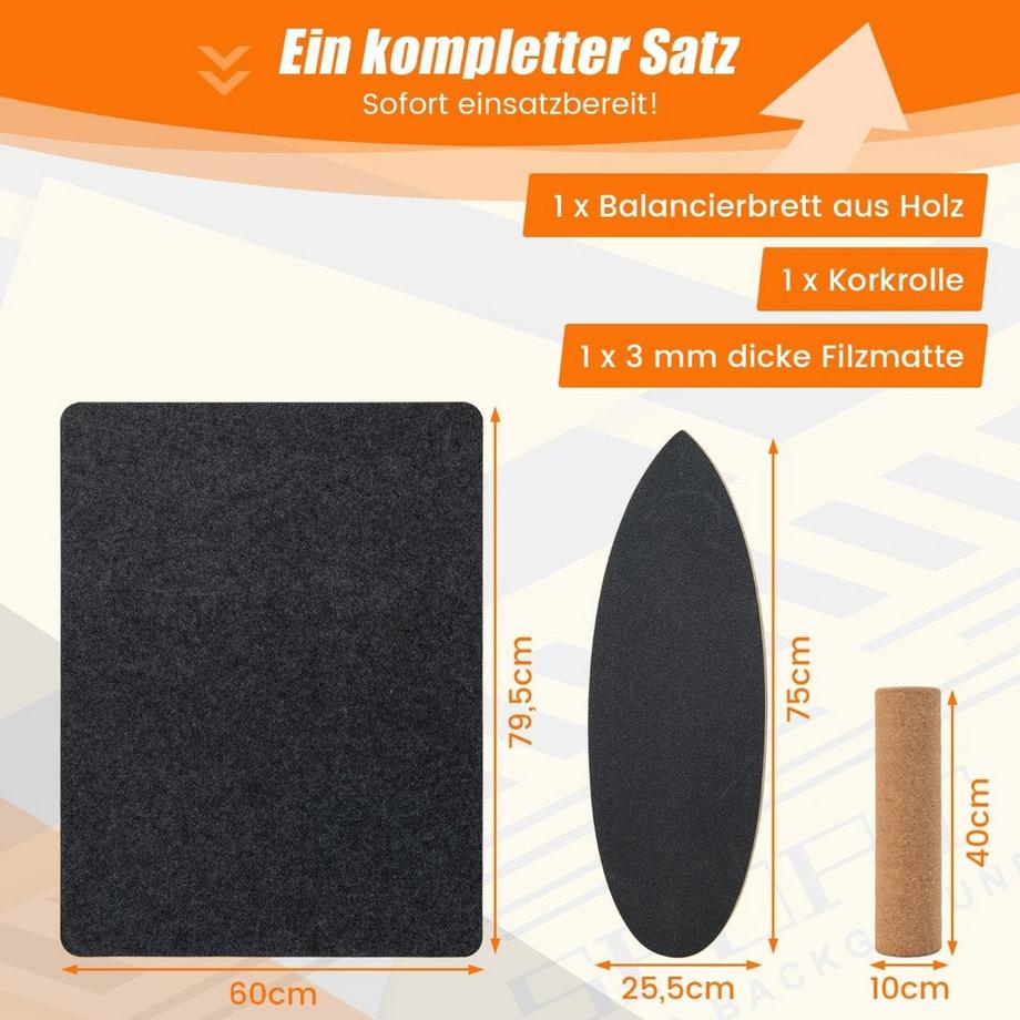B2X  Balance Board aus Holz Wobble Board mit Rolle & Decke 3-in-1 Balance Board Kit Schwarz 