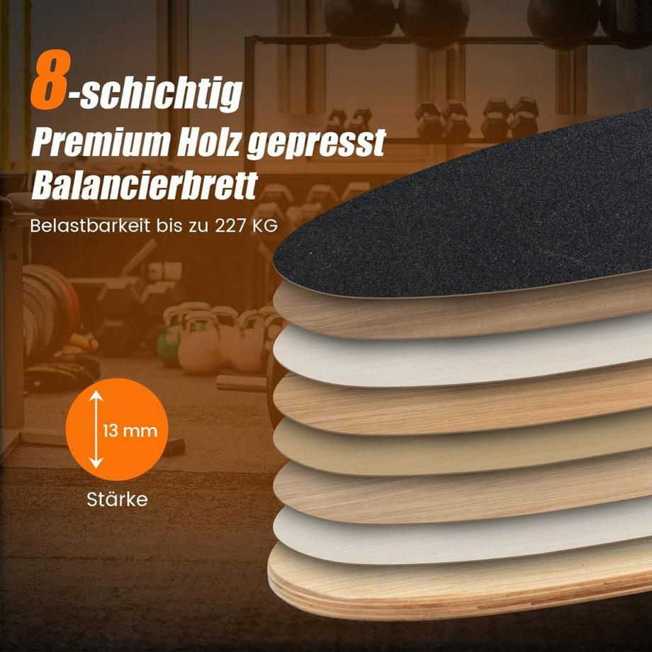 B2X  Balance Board aus Holz Wobble Board mit Rolle & Decke 3-in-1 Balance Board Kit Schwarz 