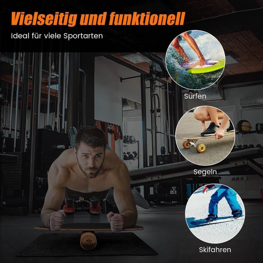 B2X  Balance Board aus Holz Wobble Board mit Rolle & Decke 3-in-1 Balance Board Kit Schwarz 