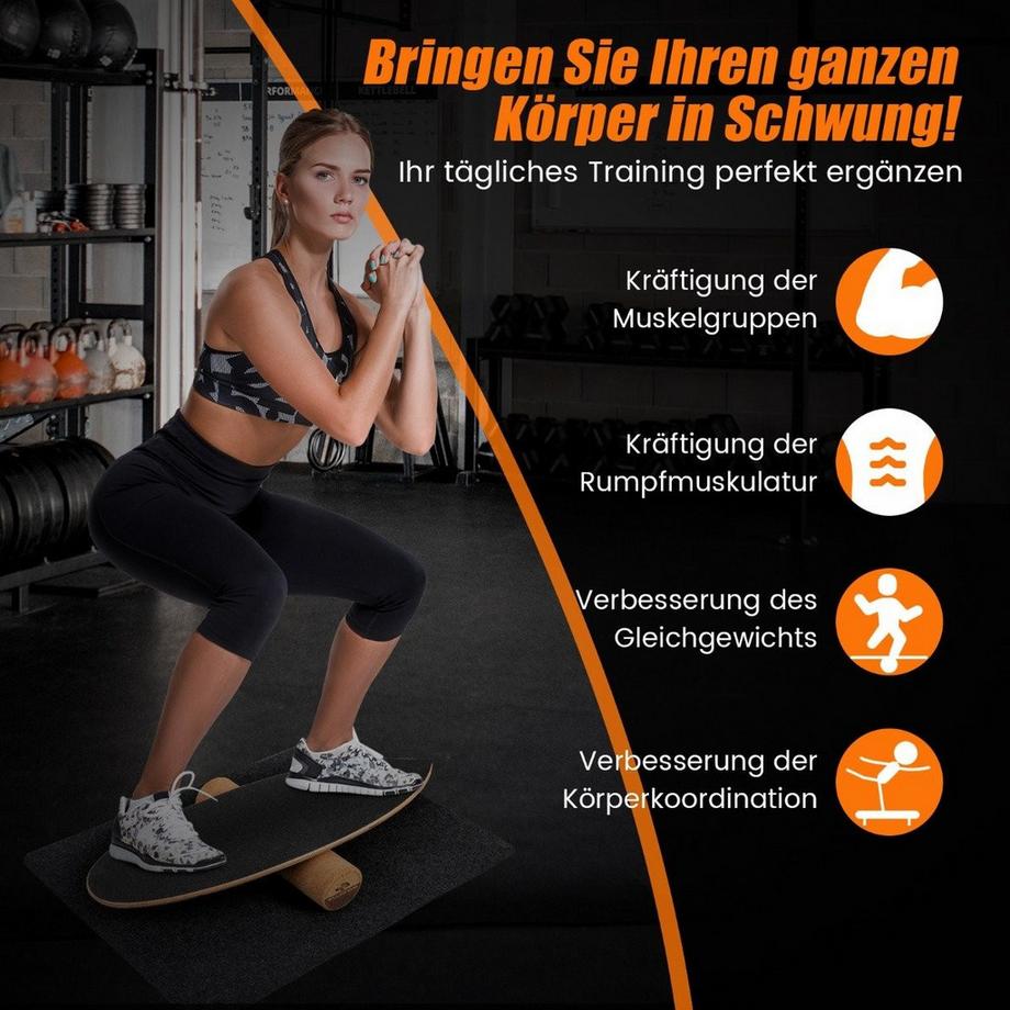 B2X  Balance Board aus Holz Wobble Board mit Rolle & Decke 3-in-1 Balance Board Kit Schwarz 