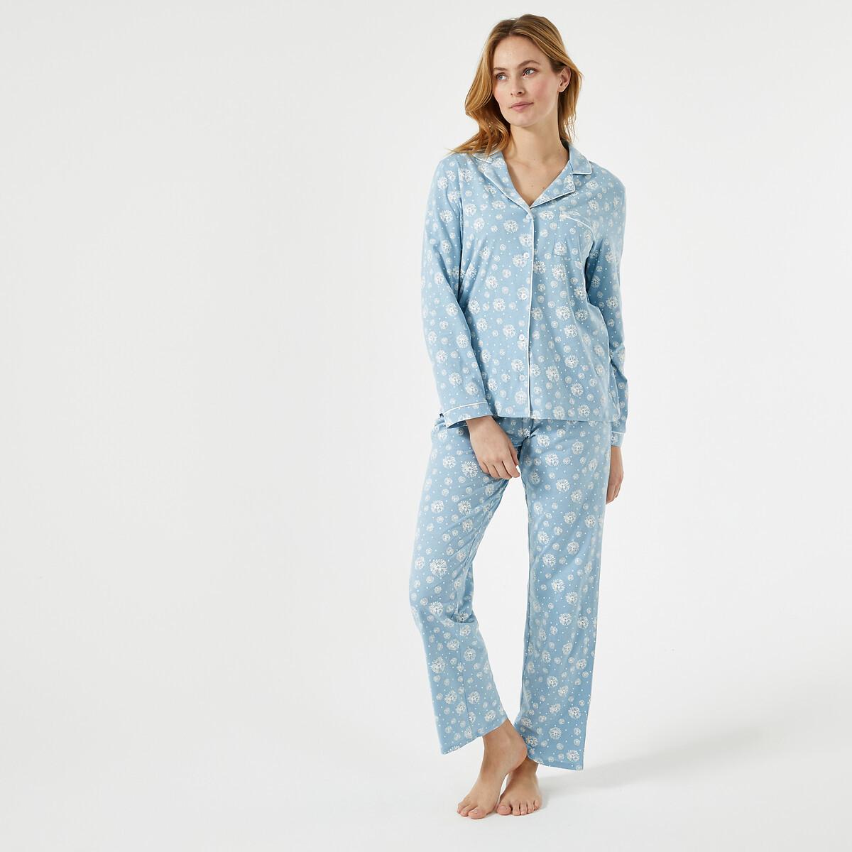 Image of Bedruckter Pyjama Mit Langen Ärmeln Damen Weiss Bedruckt 48/50