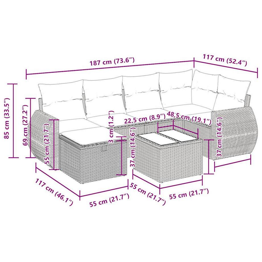 VidaXL set di divani da giardino Polirattan  