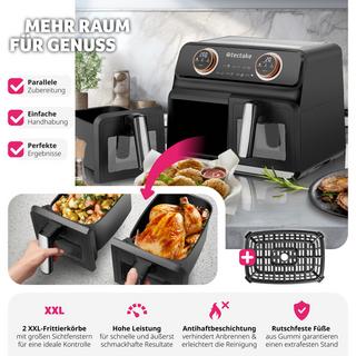 Tectake Friteuse à air chaud Samurai, 2 compartiments de cuisson, 7 programmes, 2400W  