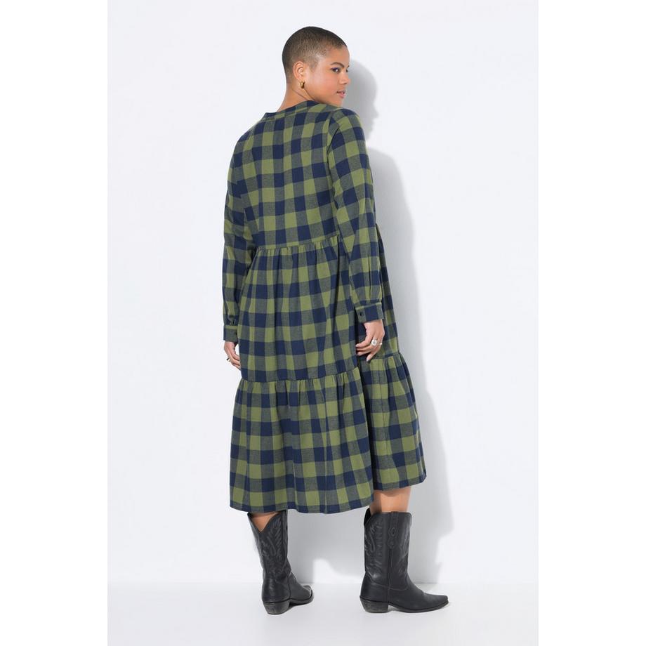 Studio Untold Robe Midi Flanelle Carreaux Col Tunique Manches Longues  