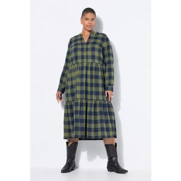 Abito midi in flanella a quadri con scollo a tunica e maniche lunghe