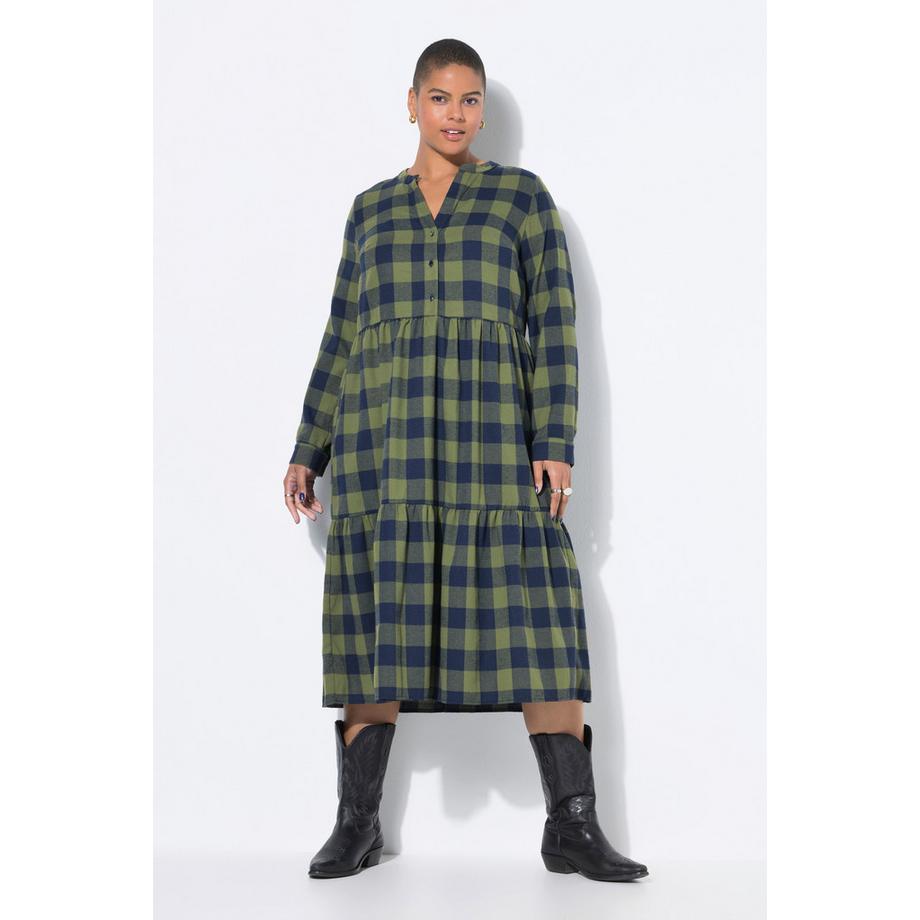 Studio Untold Robe Midi Flanelle Carreaux Col Tunique Manches Longues  