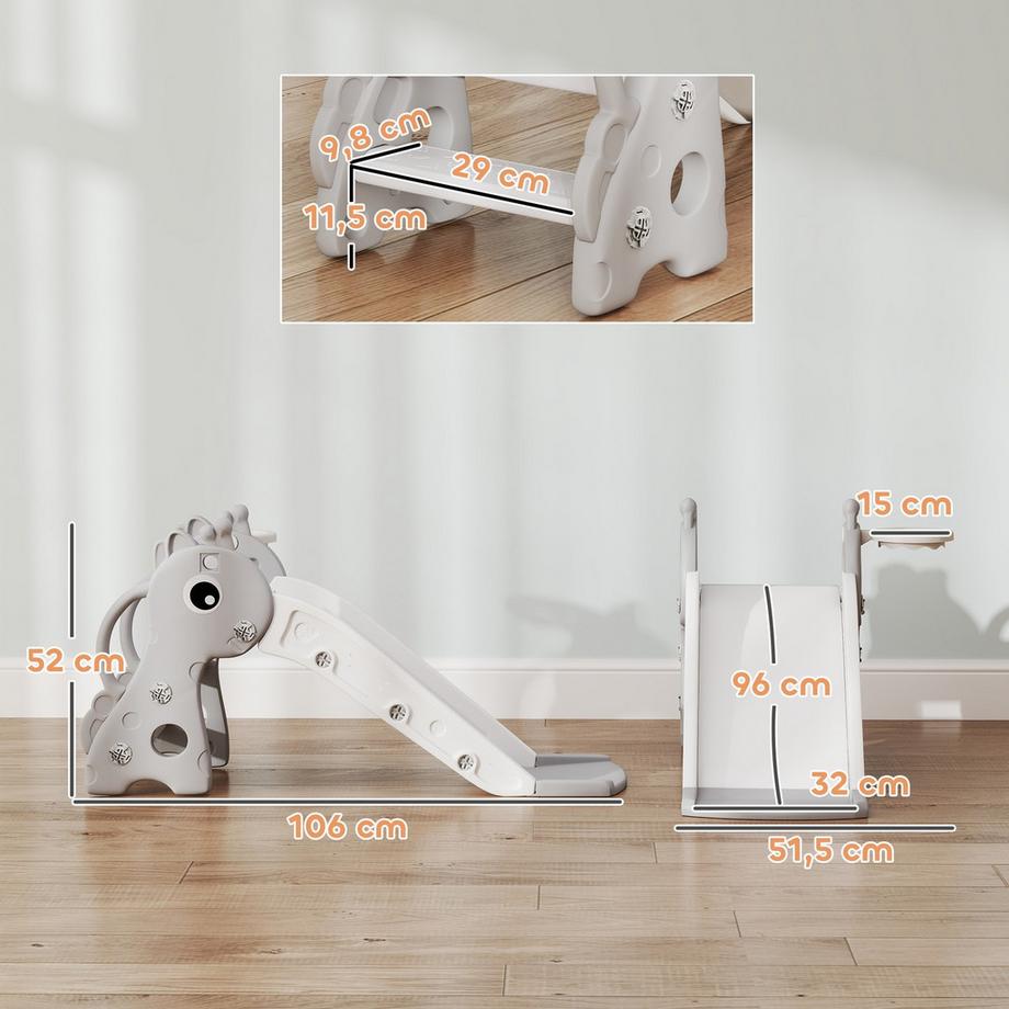 Northio  Toboggan pour enfants, 3 en 1, toboggan pour tout-petits avec panier de basket, toboggan avec basket pour enfants de 1 à 3 ans, intérieur, gris 106 x 51,5 x 52 cm 