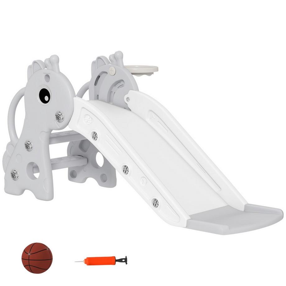 Northio  Toboggan pour enfants, 3 en 1, toboggan pour tout-petits avec panier de basket, toboggan avec basket pour enfants de 1 à 3 ans, intérieur, gris 106 x 51,5 x 52 cm 