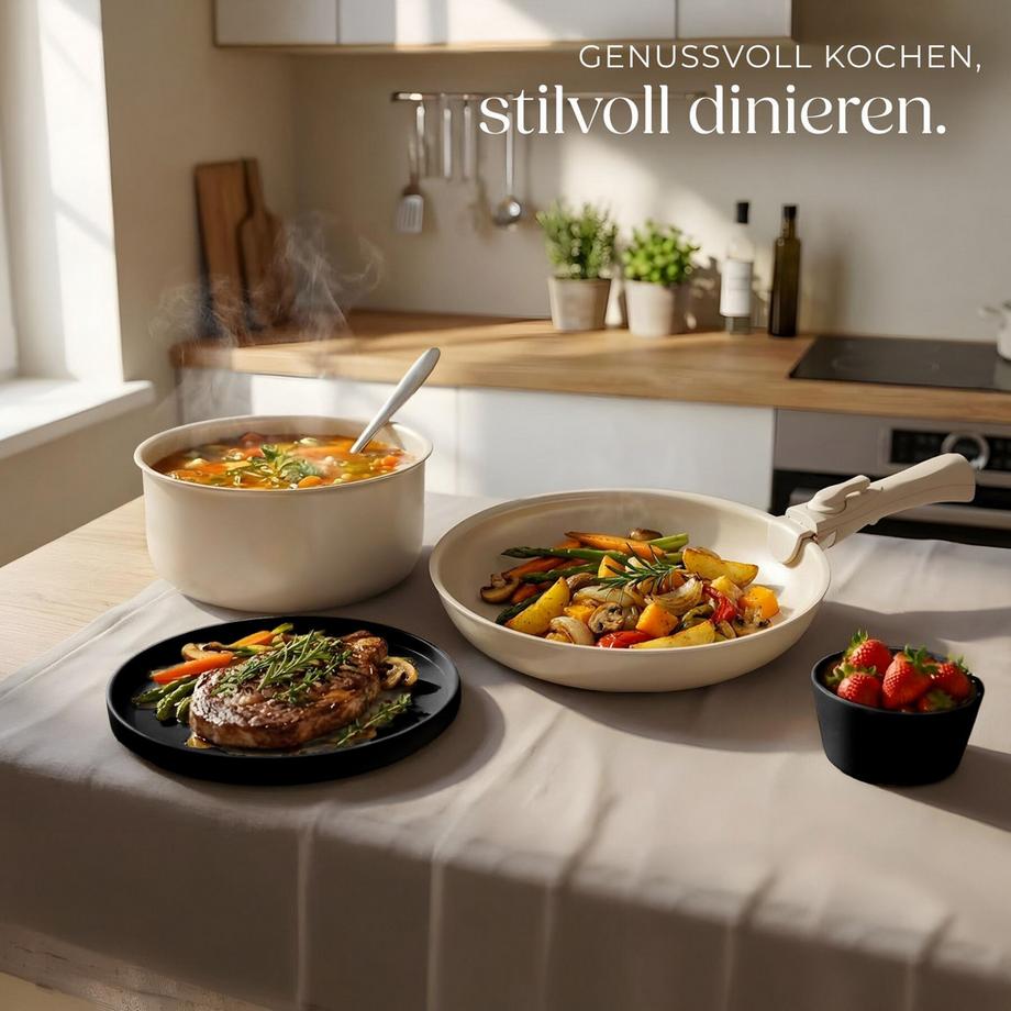 Tectake Ensemble de vaisselle et kit de cuisine UNA/GENUA Ensemble de vaisselle en grès émaillé 40 pièces  