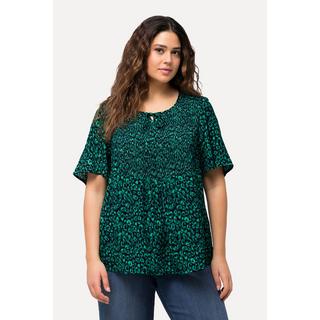 Ulla Popken  Blouse smockée à motif léopard, avec col rond et manches courtes. Ligne A 