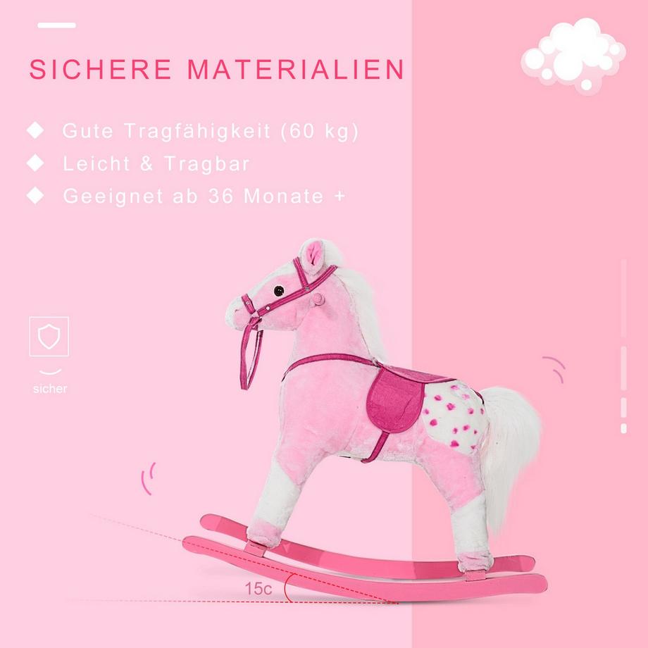 Northio  Cheval À Bascule Jouet À Bascule Animal À Bascule Hennissant Rose 74X28X65Cm 