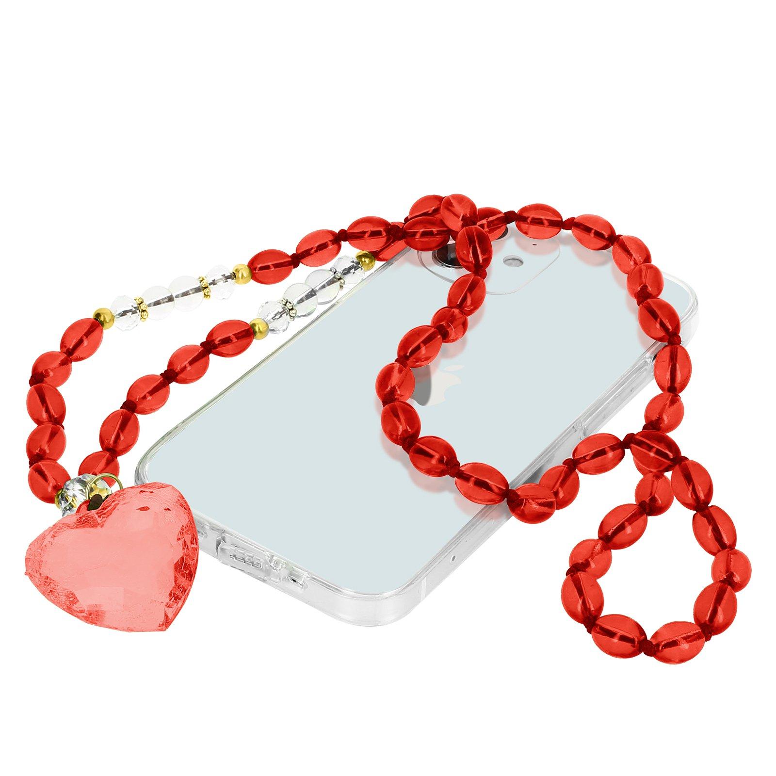 Avizar  Perlen Schmuck Handykette 80cm Rot 