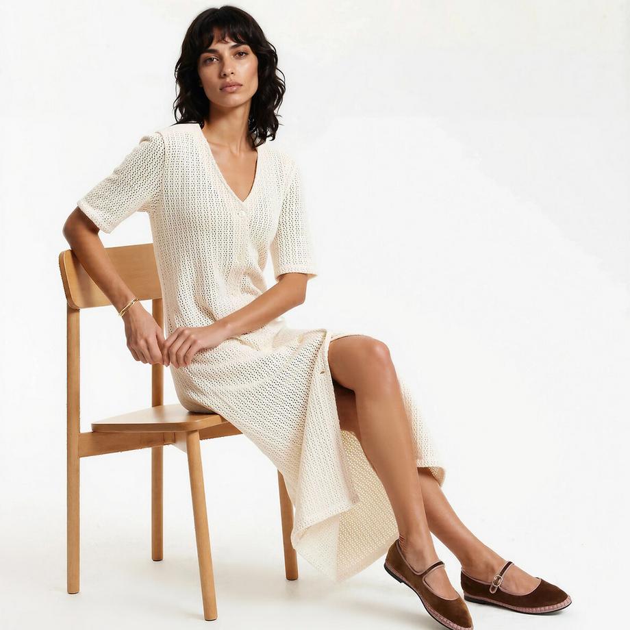 La Redoute Collections Langes Pointelle Strickkleid Kurzarm  