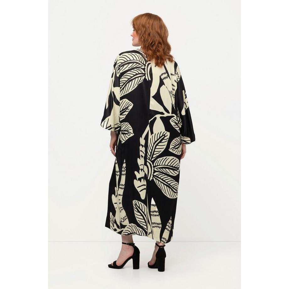 Ulla Popken Robe Midi Imprimé Palmiers Drapé Col V Manches Courtes  