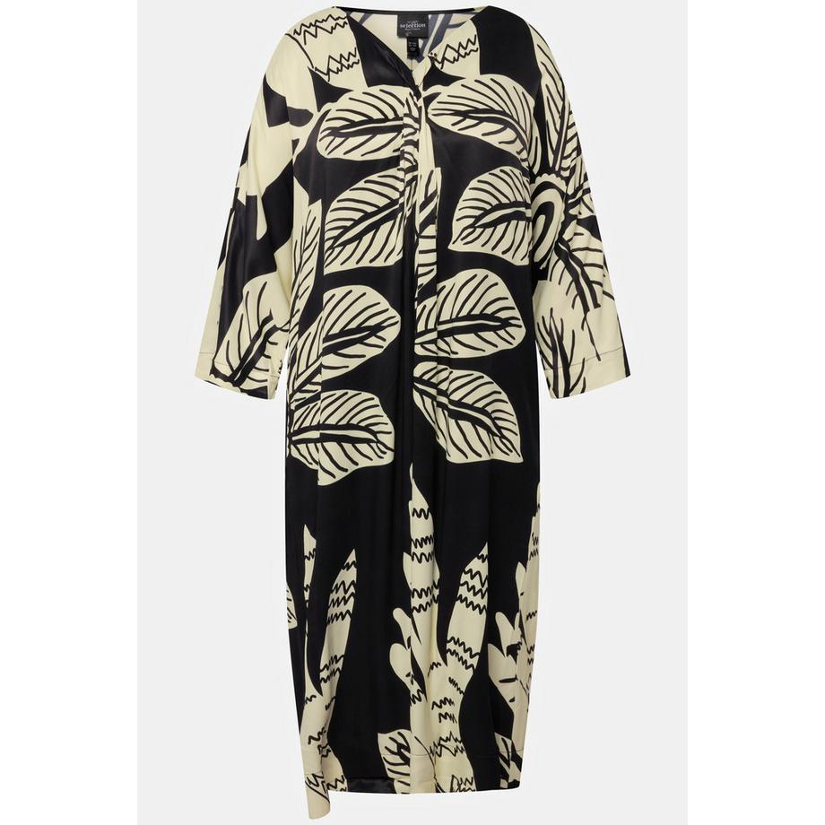 Ulla Popken Robe Midi Imprimé Palmiers Drapé Col V Manches Courtes  