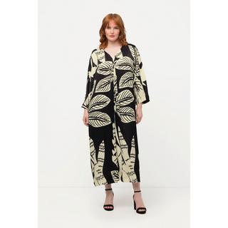 Ulla Popken Midikleid Palmen Print Drapierung V-Ausschnitt Halbarm  