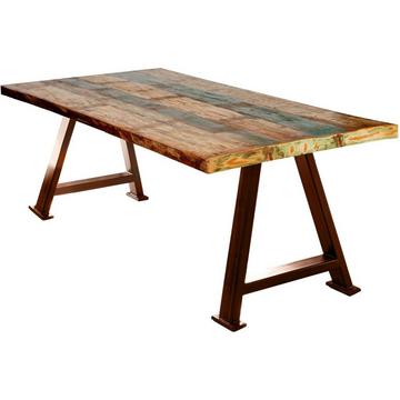 Table 200x100 cm - bois de récupération coloré - métal brun antique