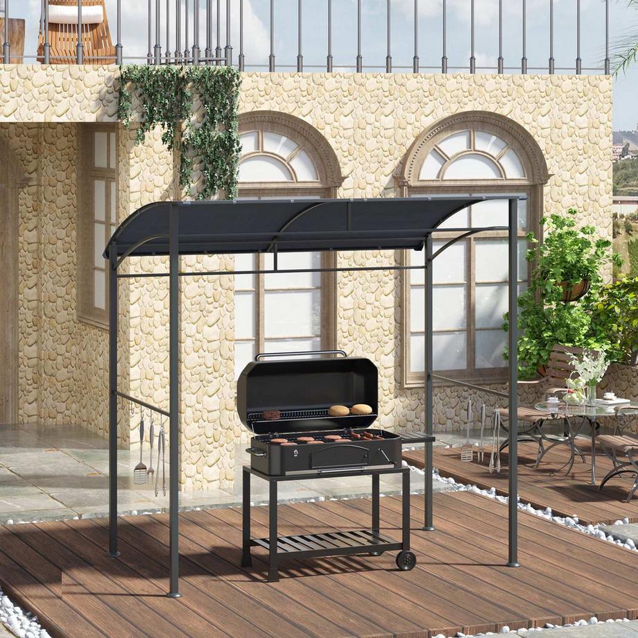 Northio Grillpavillon, Grillüberdachung, Regenschutz, Uv-Beständig, Wasserdicht, Mit Haken, Stahlrahmen, Polyester, Grau, 215 X 150 X 174/220 Cm  