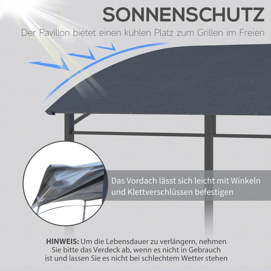 Northio Grillpavillon, Grillüberdachung, Regenschutz, Uv-Beständig, Wasserdicht, Mit Haken, Stahlrahmen, Polyester, Grau, 215 X 150 X 174/220 Cm  