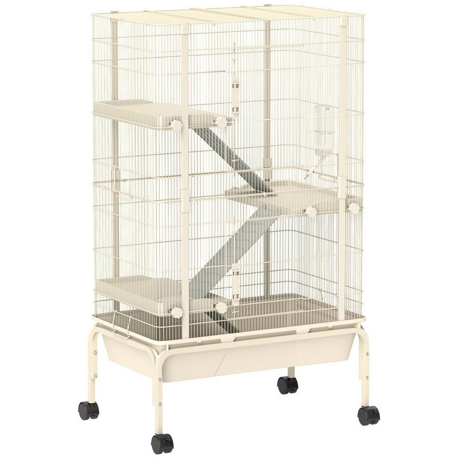 Northio  Kleintierkäfig, Nagerkäfig Frettchenkäfig mit 3 Rampen Mäusekäfig mit ausziehbarem Tablett, Futterschale, Wasserflasche, Käfig mit Zubehör für Chinchilla, Eichhörnchen, Zwerghamster Beige | 