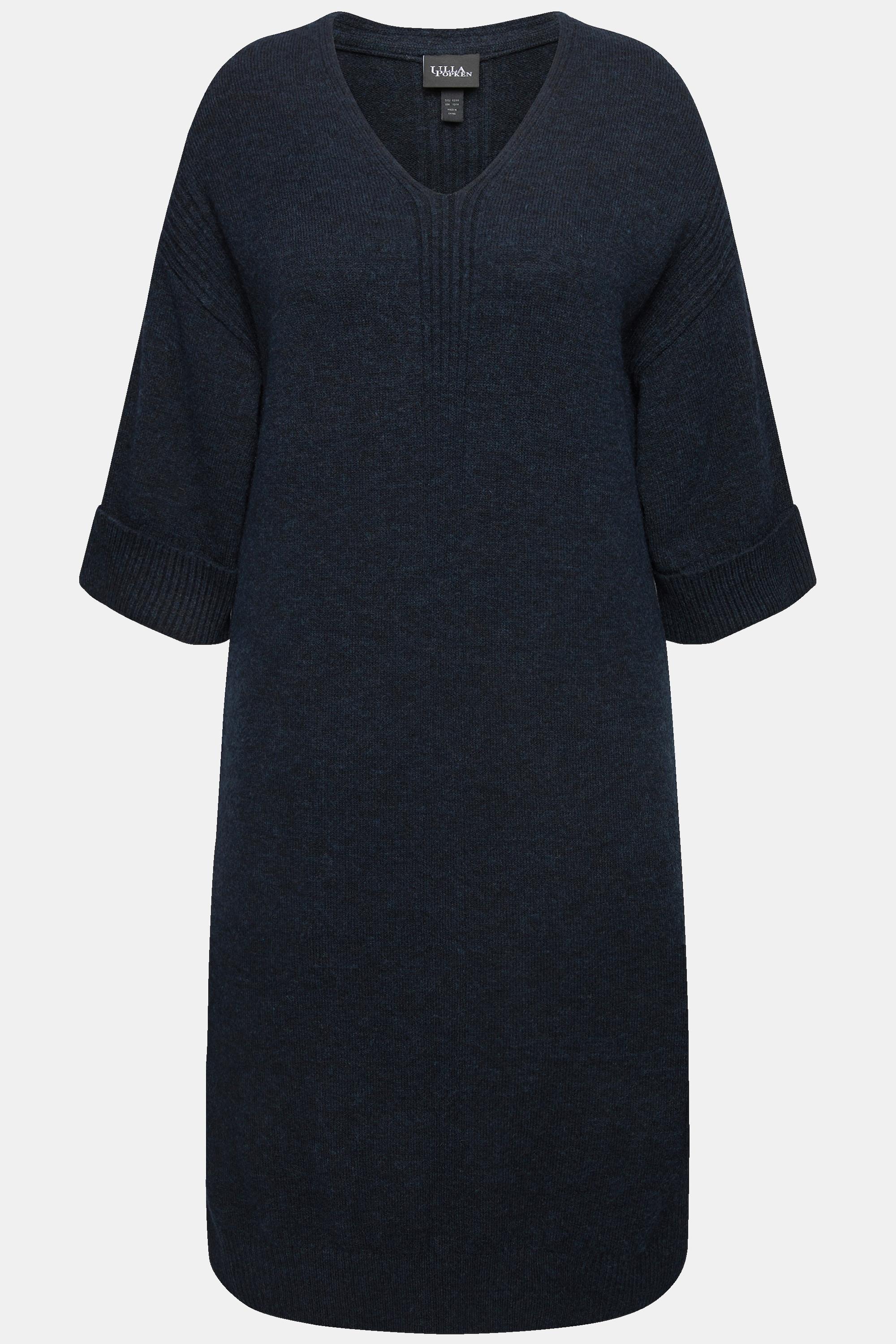 Ulla Popken Robe en maille Empiècements côtelés Col en V Manches courtes  