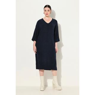 Ulla Popken Robe en maille Empiècements côtelés Col en V Manches courtes  